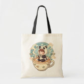 Kawaii Panda Coffee Canvas Tote Bag Tragetasche (Vorne)
