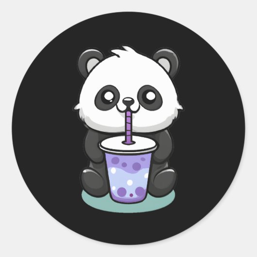 Kawaii Panda Drinking Boba Tea Anime Runder Aufkleber (Vorderseite)
