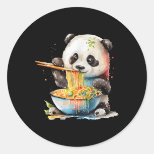Kawaii Panda Eating Ra Noodles Otaku Wassercolor Runder Aufkleber