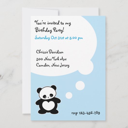 Kawaii Panda Einladung (Rückseite)