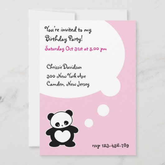 Kawaii Panda Einladung (Rückseite)