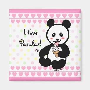 Kawaii Panda-Eiscreme-Cartoon-Herzen Magnet