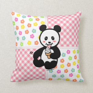 Kawaii Panda-Eiscreme-Cartoon-Patchwork Kissen