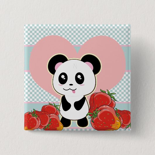 Kawaii Panda Erdbeeren niedlich Button (Vorderseite)