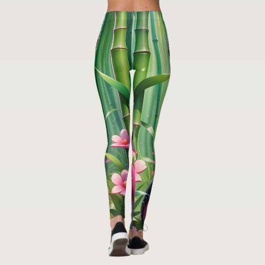 Kawaii Panda Holding Herz in einem Bambuswald Leggings (Rückseite)