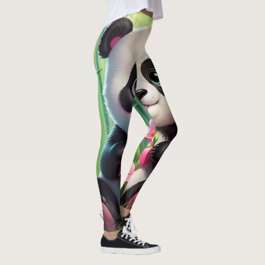 Kawaii Panda Holding Herz in einem Bambuswald Leggings (Rechts)