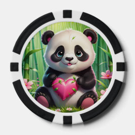 Kawaii Panda Holding Herz in einem Bambuswald Pokerchips