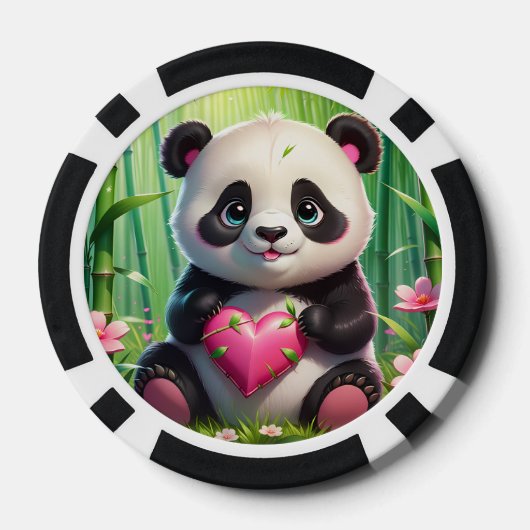 Kawaii Panda Holding Herz in einem Bambuswald Pokerchips (Rückseite)