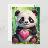 Kawaii Panda Holding Herz in einem Bambuswald Postkarte (Vorne/Hinten)