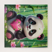 Kawaii Panda Holding Herz in einem Bambuswald Puzzle (Horizontal)