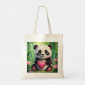 Kawaii Panda Holding Herz in einem Bambuswald Tragetasche (Rückseite)