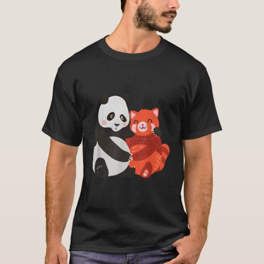 Kawaii Panda Hugging Red Panda T-Shirt (Vorderseite)