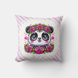 Kawaii Panda mit Herz und Rose Kissen