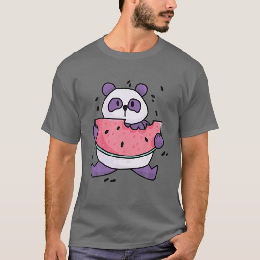 Kawaii Panda mit Watermelon T-Shirt (Vorderseite)
