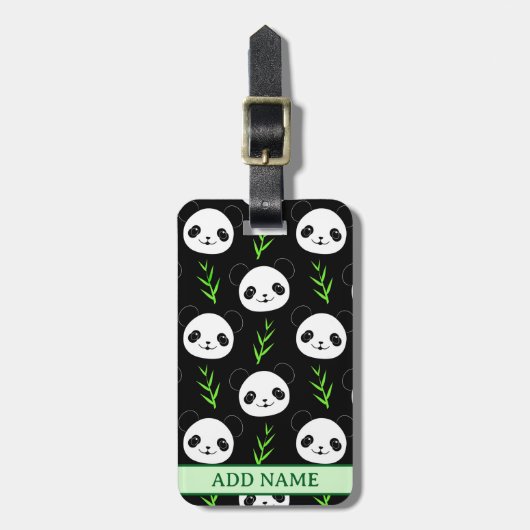 Kawaii Panda Muster Bamboo in Schwarz-weiß grün Gepäckanhänger (Vorderseite vertikal)