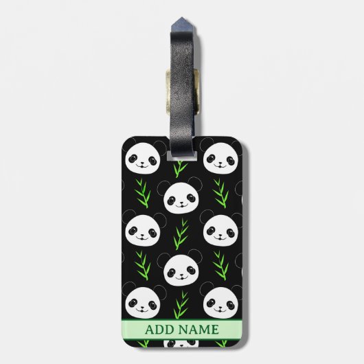 Kawaii Panda Muster Bamboo in Schwarz-weiß grün Gepäckanhänger (Rückseite vertikal)