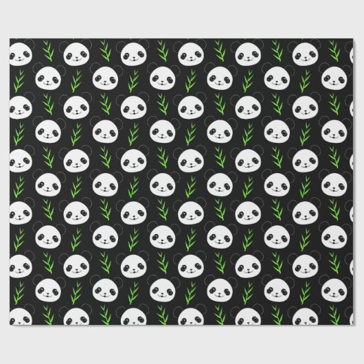 Kawaii Panda Muster Bamboo in Schwarz-weiß grün Geschenkpapier (Flach)
