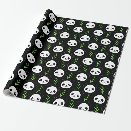 Kawaii Panda Muster Bamboo in Schwarz-weiß grün Geschenkpapier (Ungerollt)