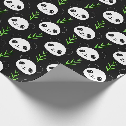 Kawaii Panda Muster Bamboo in Schwarz-weiß grün Geschenkpapier (Ecke)