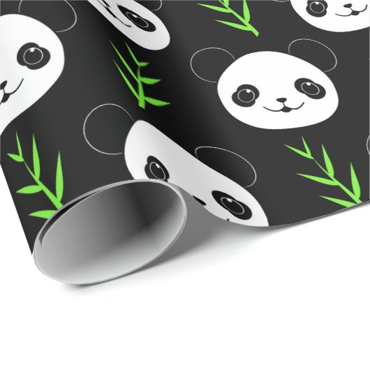 Kawaii Panda Muster Bamboo in Schwarz-weiß grün Geschenkpapier (Rolleneckpunkt)