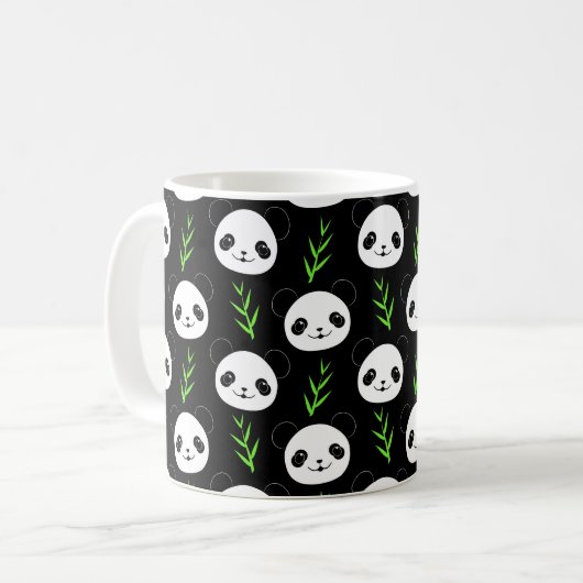 Kawaii Panda Muster Bamboo in Schwarz-weiß grün Kaffeetasse (Vorderseite Links)