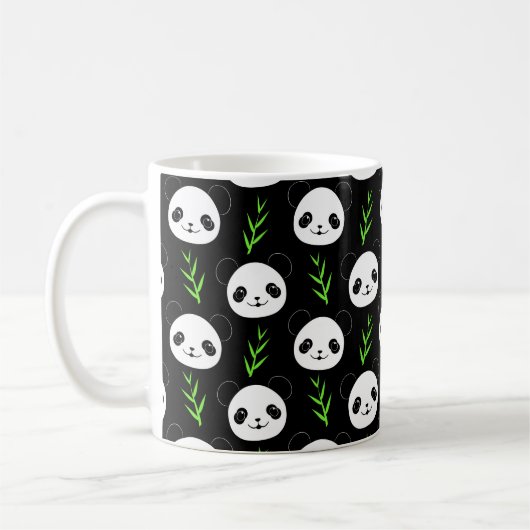 Kawaii Panda Muster Bamboo in Schwarz-weiß grün Kaffeetasse (Links)