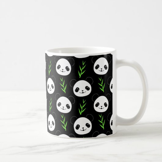 Kawaii Panda Muster Bamboo in Schwarz-weiß grün Kaffeetasse (Rechts)