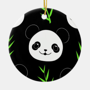 Kawaii Panda Muster Bamboo in Schwarz-weiß grün Keramik Ornament