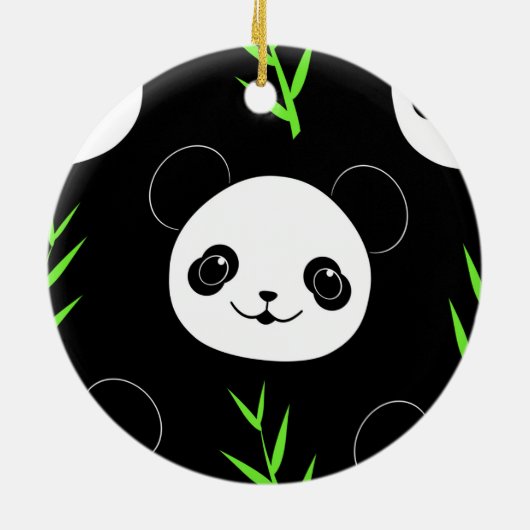 Kawaii Panda Muster Bamboo in Schwarz-weiß grün Keramik Ornament (Hinten)
