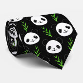 Kawaii Panda Muster Bamboo in Schwarz-weiß grün Krawatte (Gerollt)