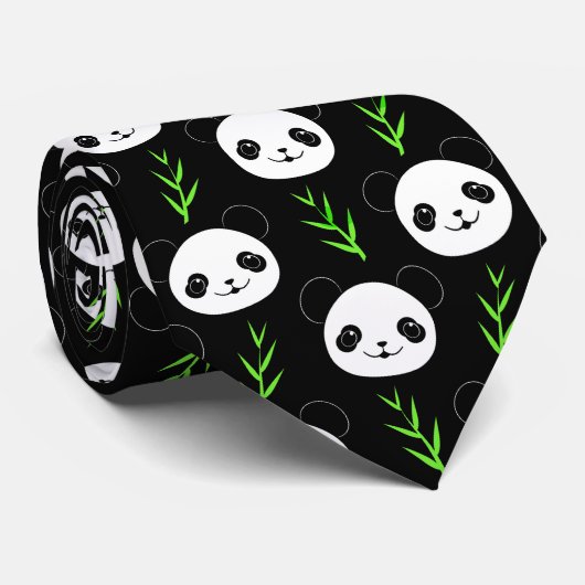 Kawaii Panda Muster Bamboo in Schwarz-weiß grün Krawatte (Gerollt)