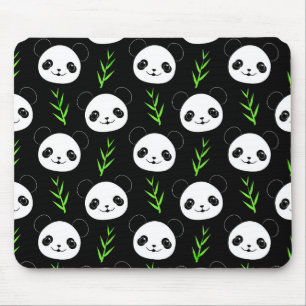 Kawaii Panda Muster Bamboo in Schwarz-weiß grün Mousepad
