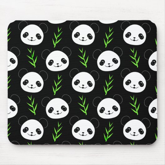 Kawaii Panda Muster Bamboo in Schwarz-weiß grün Mousepad (Vorne)