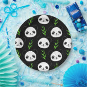 Kawaii Panda Muster Bamboo in Schwarz-weiß grün Pappteller (Party)
