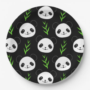 Kawaii Panda Muster Bamboo in Schwarz-weiß grün Pappteller