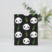 Kawaii Panda Muster Bamboo in Schwarz-weiß grün Postkarte (Stehend Vorderseite)