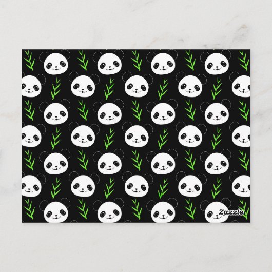 Kawaii Panda Muster Bamboo in Schwarz-weiß grün Postkarte (Rückseite)