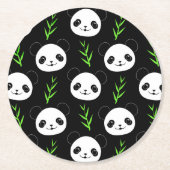 Kawaii Panda Muster Bamboo in Schwarz-weiß grün Runder Pappuntersetzer (Vorderseite)