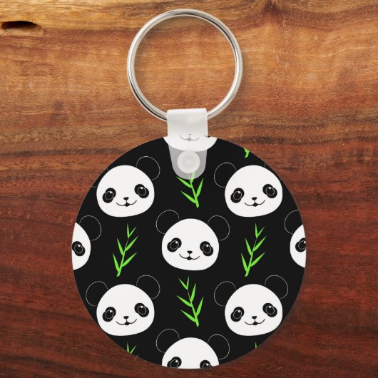 Kawaii Panda Muster Bamboo in Schwarz-weiß grün Schlüsselanhänger (Rückseite)