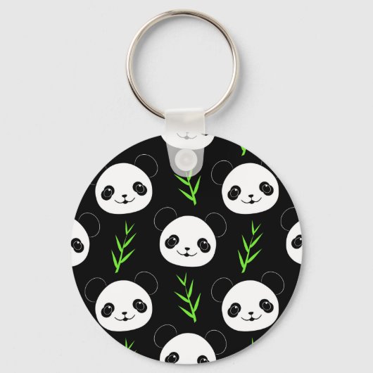 Kawaii Panda Muster Bamboo in Schwarz-weiß grün Schlüsselanhänger (Rückseite)