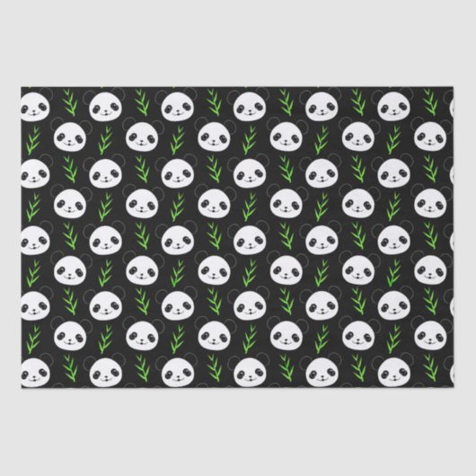 Kawaii Panda Muster Bamboo in Schwarz-weiß grün Seidenpapier (Vorderseite)