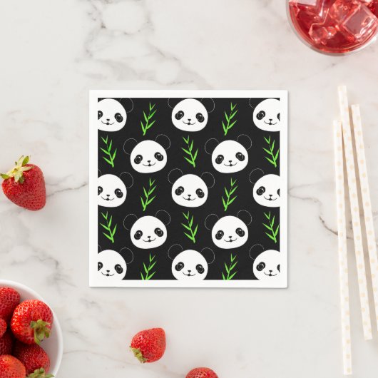 Kawaii Panda Muster Bamboo in Schwarz-weiß grün Serviette (Beispiel)
