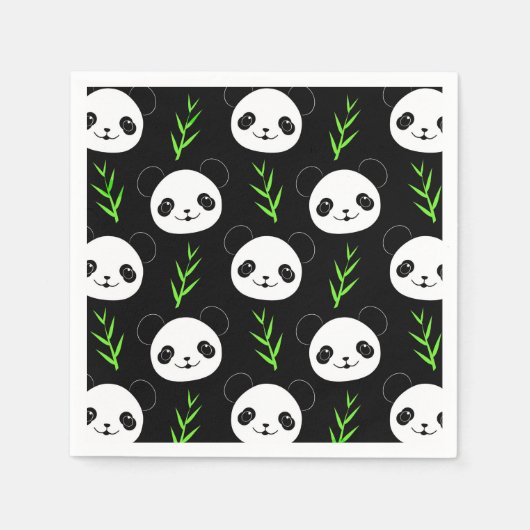 Kawaii Panda Muster Bamboo in Schwarz-weiß grün Serviette (Vorderseite)