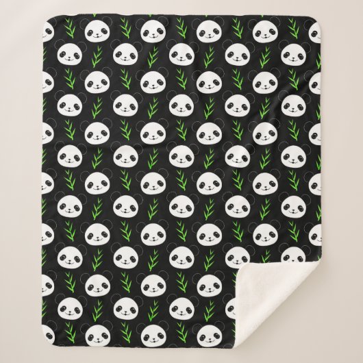 Kawaii Panda Muster Bamboo in Schwarz-weiß grün Sherpadecke (Vorderseite)