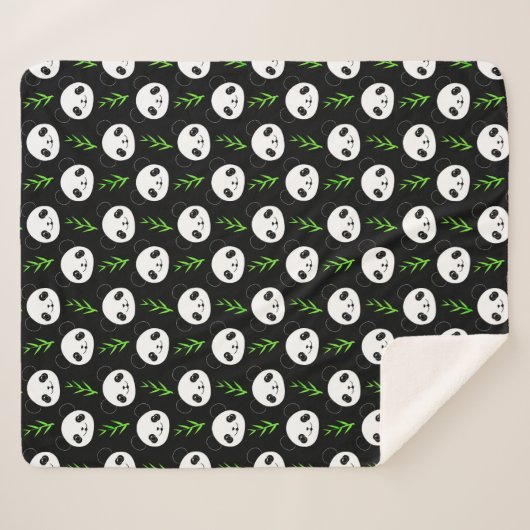 Kawaii Panda Muster Bamboo in Schwarz-weiß grün Sherpadecke (Vorderseite (Horizontal))