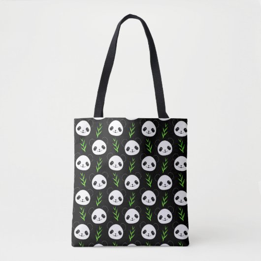 Kawaii Panda Muster Bamboo in Schwarz-weiß grün Tasche (Vorderseite)