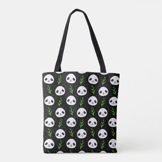 Kawaii Panda Muster Bamboo in Schwarz-weiß grün Tasche (Rückseite)