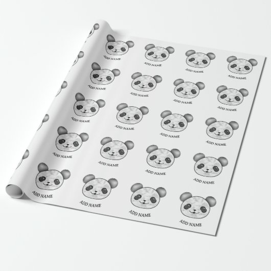 Kawaii Panda Muster in Schwarz und Weiß Geschenkpapier (Ungerollt)