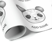 Kawaii Panda Muster in Schwarz und Weiß Geschenkpapier (Rolleneckpunkt)