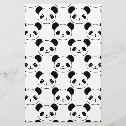 Kawaii Panda Muster in Schwarzweiß Briefpapier (Vorderseite)